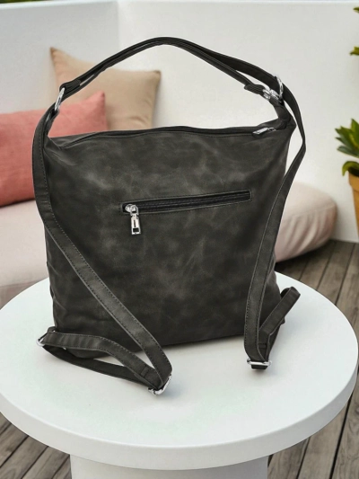 Damenhandtasche Hera grafitfarben aus Öko-Leder mit Reißverschluss 40x32 cm