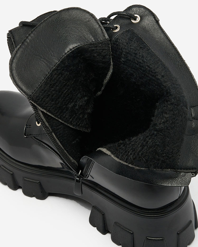 Royalfashion Schwarz lackierte Damen Baggerstiefel Xagaga