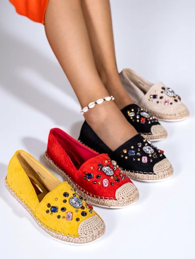 Gelbe Damen-Espadrilles aus Öko-Wildleder mit Zirkonia Mediros - Footwear
