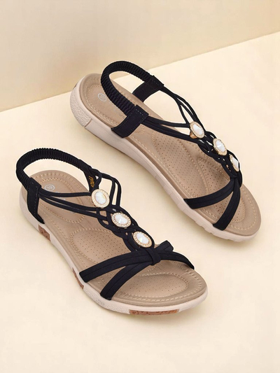 Royalfashion Callista Damen Sandalen – schwarze Espadrilles mit Zirkonia f

ür den Sommer