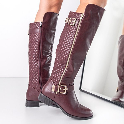 Burgunder gesteppte Damenstiefel in der Mitte der Wade Latonya - Schuhe