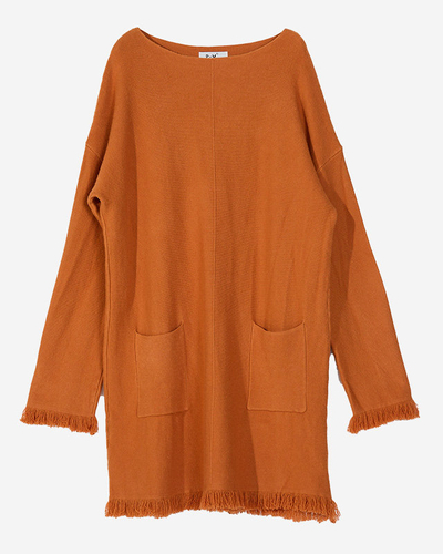 Orangefarbener Damen-Pullover mit Fransen - Kleidung