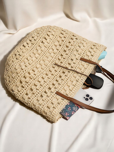 Royalfashion Große Strohtasche für Damen Natur Klassisch