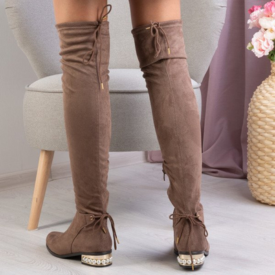 Braune Overknee-Stiefel mit Perlen Baila - Footwear