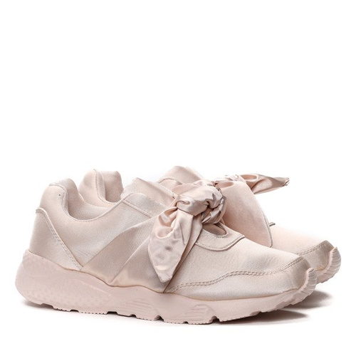 Beżowe, satynowe obuwie z kokardką Mabel- Obuwie