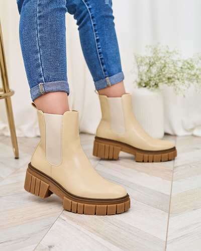 Royalfashion Beige Damenstiefel auf fester Sohle Eferope