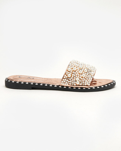 OUTLET Damenhausschuhe mit Perlen in der Farbe Roségold Loppo - Schuhe