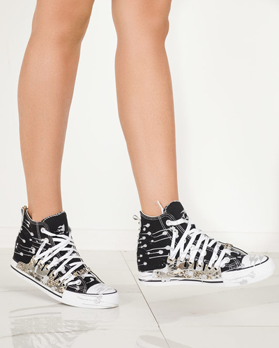 Schwarze High-Top-Sneaker für Damen mit Glitzer Survivi- Footwear