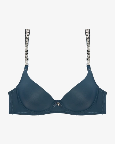 Royalfashion Marineblauer einfarbiger Push-up-BH mit verzierten Trägern