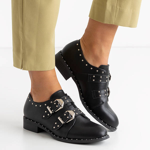 Чорні жіночі туфлі зі срібною фурнітурою Queen