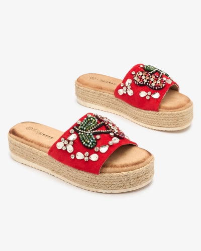 Royalfashion Rote verzierte Damen-Flip-Flops mit dicker Sohle Avadeka