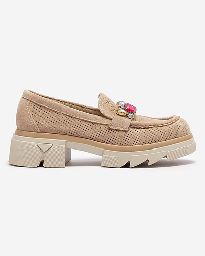 Hellbraune durchbrochene Damenmokassins mit Ornament Bokkso- Footwear