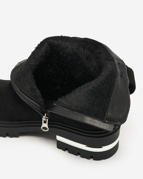 Чоботи з екозамші Royalfashion чорні з ремінцем і блискавками Redmisala