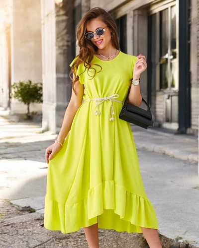 Royalfashion Damen-Midikleid mit Rüschen und kurzen Ärmeln