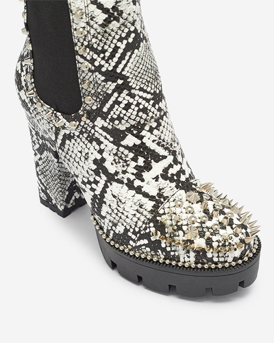 Schwarz-weiße, isolierte, verzierte und geprägte Damenstiefel Tegis - Footwear