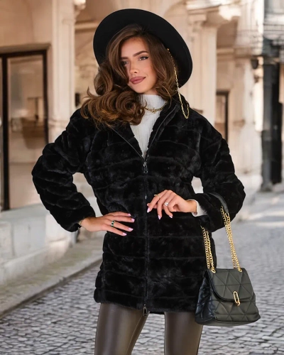 Royalfashion Schwarzer Pelzmantel für Damen