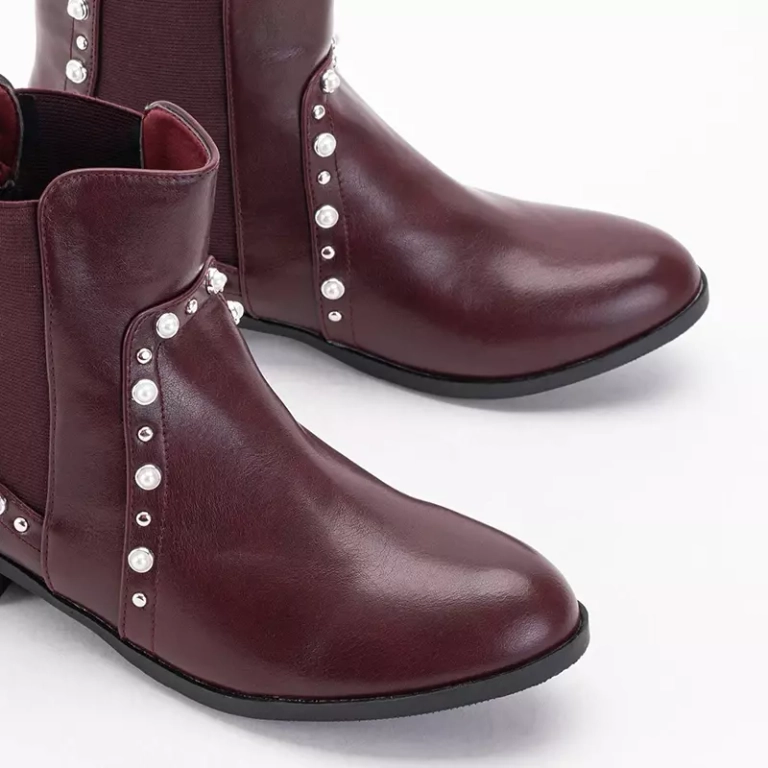 OUTLET Maroon Stiefel für Damen mit Perlen Natasia - Schuhe
