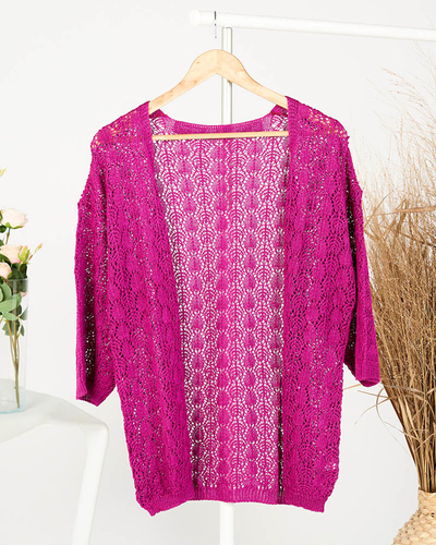 Durchbrochene Strickjacke fuchsia für Damen - Kleidung