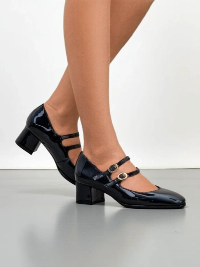 Royalfashion Lackierte Damenpumps auf Blockabsatz mit Riemen Weyy