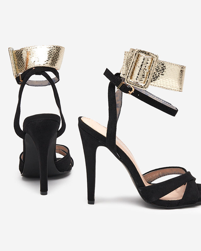 Damensandalen auf hohem Absatz in Schwarz mit Goldstreifen Magnessias - Footwear