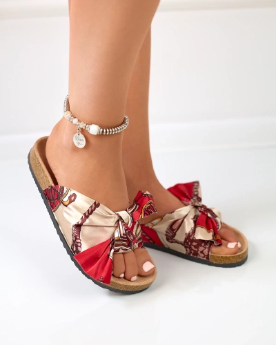 Rote Damen-Slipper mit modischem Obermaterial aus Stoff Laneso - Schuhe