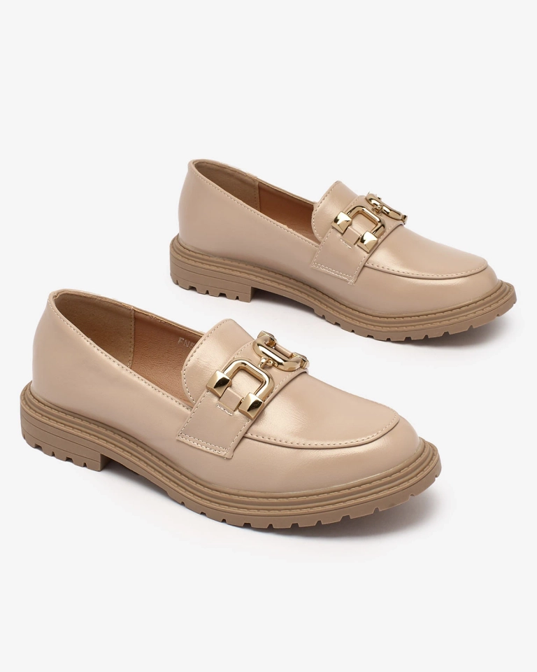 Royalfashion Hellbraune Damen Mokassins mit Goldverzierung Aderica