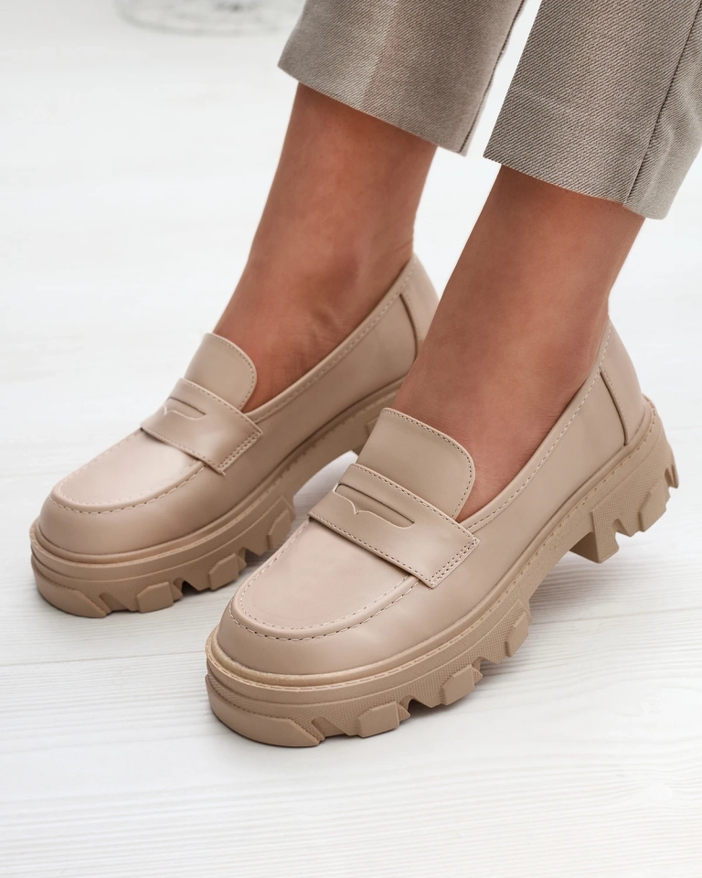 Beige Mokassins für Damen mit fester Sohle Desika - Footwear