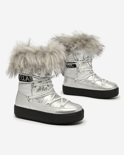 Royalfashion Silberne Schlupfstiefel a'la Schneestiefel für Frauen Efilayla