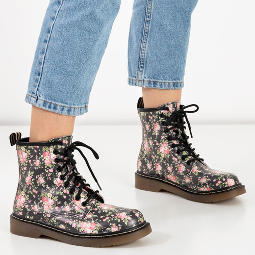 Чорні жіночі черевики-воркери з квітковим принтом Ornellia - Взуття