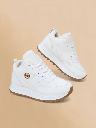 Royalfashion Alba Damen Gefütterte Sneakers Weiß Öko-Leder auf Plateau