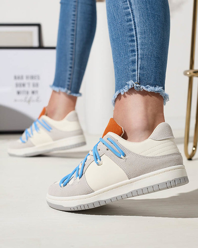 Weiß-graue Damen-Sport-Sneakers mit blauen Schnürsenkeln Olierinc - Schuhe