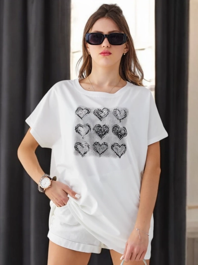Royalfashion Damen Baumwoll-T-Shirt Viele Herzen