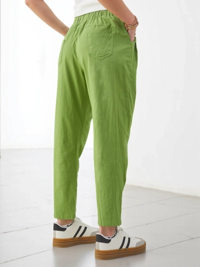 Royalfashion Damen schlichte Baumwollhosen mit einem Bindeband in der Taille