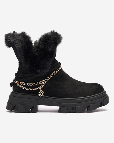 Schwarze Damenstiefel aus Öko-Wildleder mit Kette Videric - Footwear