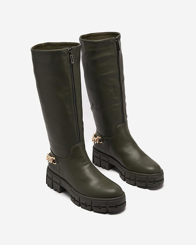 Dunkelgrüne Öko-Leder-Öko-Lederstiefel für Damen - Schuhe