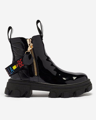 Schwarz lackierte Damenstiefel Osallu- Obuwie