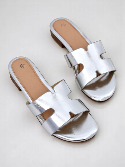 Royalfashion Damen Pantoletten mit flacher Sohle SilverEase
