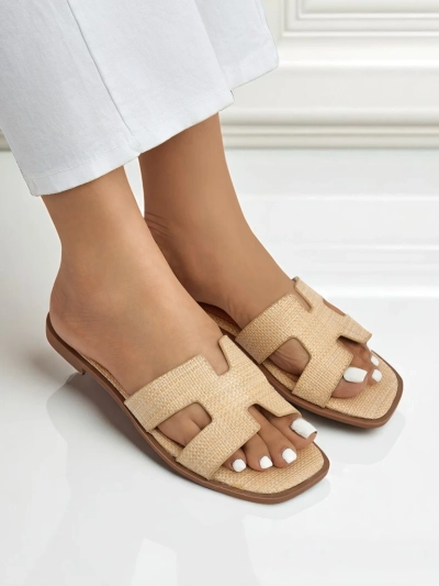 Beige Damen Sandalen Letizia bequem flach ökologisches Leder Sommer