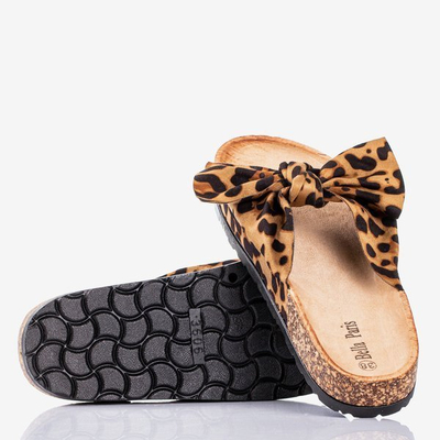 Braune Flip-Flops für Frauen mit Leopardenschleife Sunshine - Footwear 1