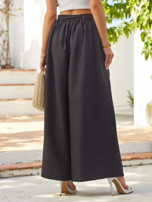 Royalfashion Елегантні широкі жіночі брюки з декоративною квіткою на поясі