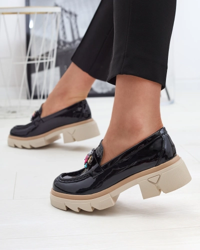 Schwarz lackierte Mokassins mit farbigen Steinen Sarix - Footwear