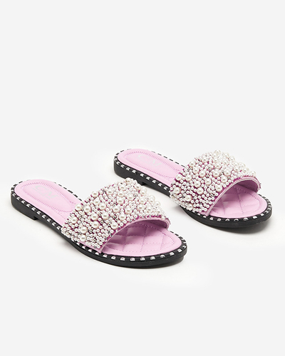 Damenhausschuhe mit Perlen in Lila Loppo - Schuhe