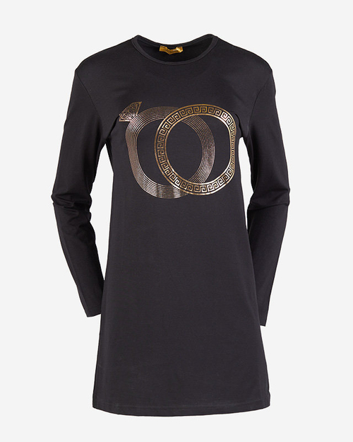 Чорна туніка жіноча з золотим принтом