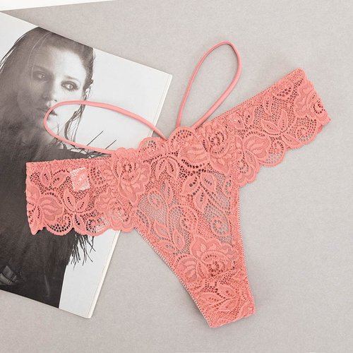 Коралові жіночі мереживні трусики