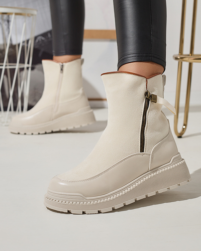 Cremefarbene Damenstiefel mit flachem Absatz Mefina- Footwear