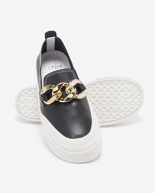 Schwarze Damen-Slipper auf einer dickeren Sohle mit Senula-Dekoration - Schuhe