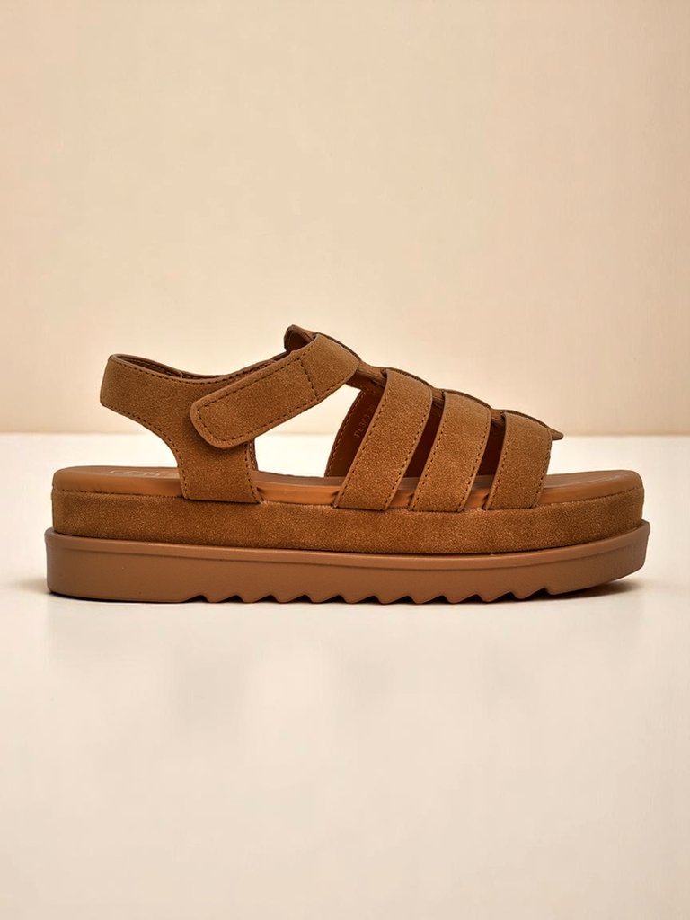 Callista Camel Damen Plateausandalen von Royalfashion aus ökologischem Leder