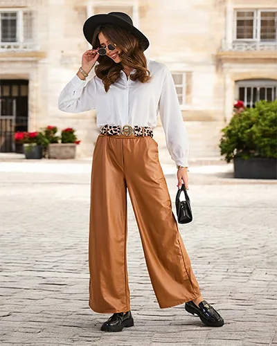 Royalfashion Weite Damen Kunstlederhose