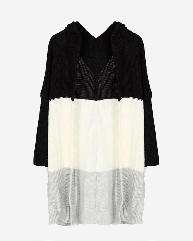 Langer Cape-Pullover für Damen in Schwarz, Creme und Grau - Kleidung