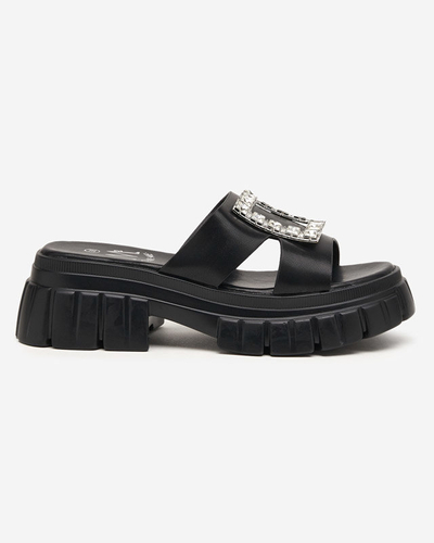 Schwarze Damenhausschuhe auf einer massiven Sohle mit Kristallen Vetasi - Footwear